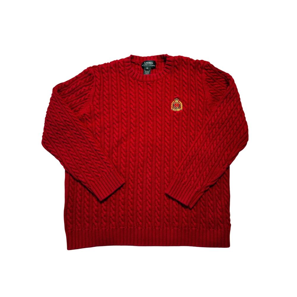 Lauren Ralph Lauren Women's Red Cable Knit Crewneck Pullover Sweater Size XL